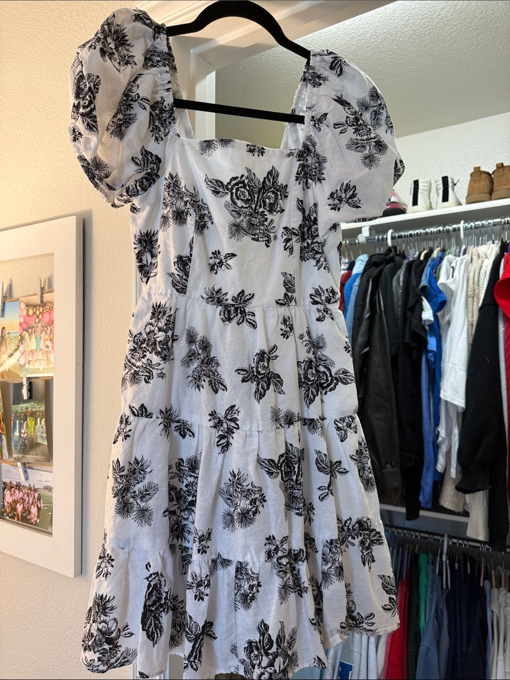 Chelsea & Violet White Mini Dress with Black Floral Print